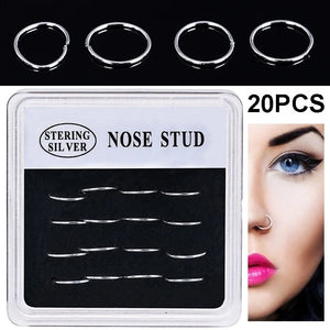 20PCS 925 Silver Nose Stud Hoop Ring Body Piercing Jewelry