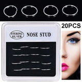 20PCS 925 Silver Nose Stud Hoop Ring Body Piercing Jewelry