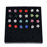 24PCS 925 Sterling Silver Crystal Flower Nose Stud Ring Body Piercing Jewelry