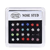 24PCS 925 Sterling Silver Crystal Flower Nose Stud Ring Body Piercing Jewelry