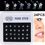 24PCS 925 Sterling Silver Crystal Nose Stud Body Piercing Jewelry