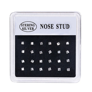 24PCS 925 Silver Multicolor Crystal Nose Stud Ring Body Piercing Jewelry