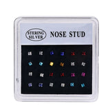 24PCS 925 Silver Multicolor Crystal Nose Stud Ring Body Piercing Jewelry