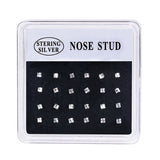 24PCS 925 Silver Multicolor Crystal Nose Stud Ring Body Piercing Jewelry