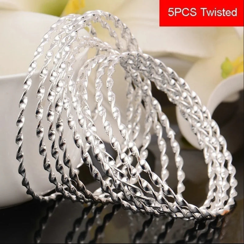 925 Sterling Silver Twist Bracelet Bangle 70MM