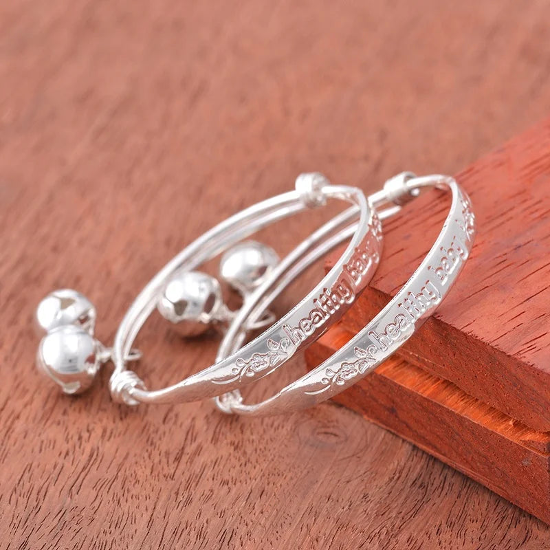 2PCS 925 Sterling Silver Baby Bangles Kids Bracelets