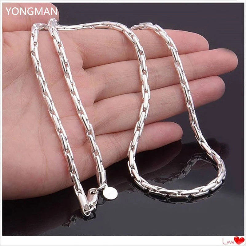 925 Silver 4MM Charm Link Chain Necklace 20 Inch