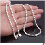 925 Silver 4MM Charm Link Chain Necklace 20 Inch