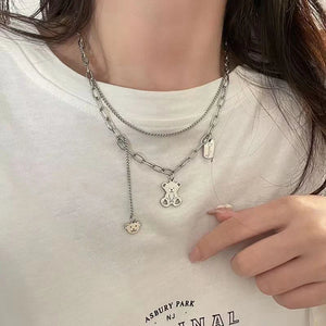 925 Silver Chain Bear Pendant Necklace Women 20in