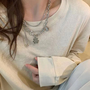 925 Silver Chain Bear Pendant Necklace Women 20in