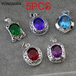 5PCS 925 Sterling Silver Crystal Pendants For Necklace
