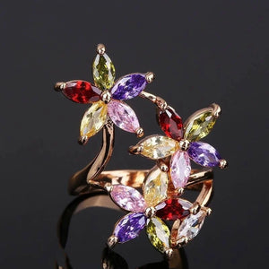 18K Rose Plated Multicolor Zircon Ring Women Wedding Jewelry Size 6-10