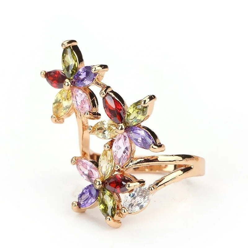 18K Rose Plated Multicolor Zircon Ring Women Wedding Jewelry Size 6-10