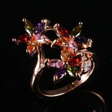 18K Rose Plated Multicolor Zircon Ring Women Wedding Jewelry Size 6-10