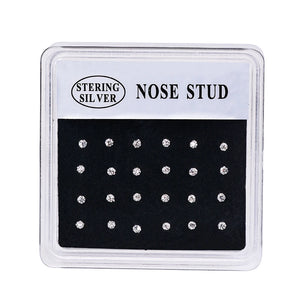 24PCS 925 Sterling Silver Crystal 2mm Nose Stud Ring Body Piercing Jewelry