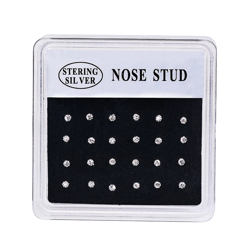 24PCS 925 Sterling Silver Crystal 2mm Nose Stud Ring Body Piercing Jewelry