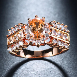 18K Rose Plated CZ Engagement Wedding Ring Size 6-10