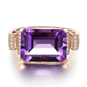 Rose Plated Amethyst Engagement Wedding Ring Women Size 6-10