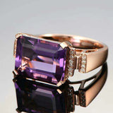 Rose Plated Amethyst Engagement Wedding Ring Women Size 6-10