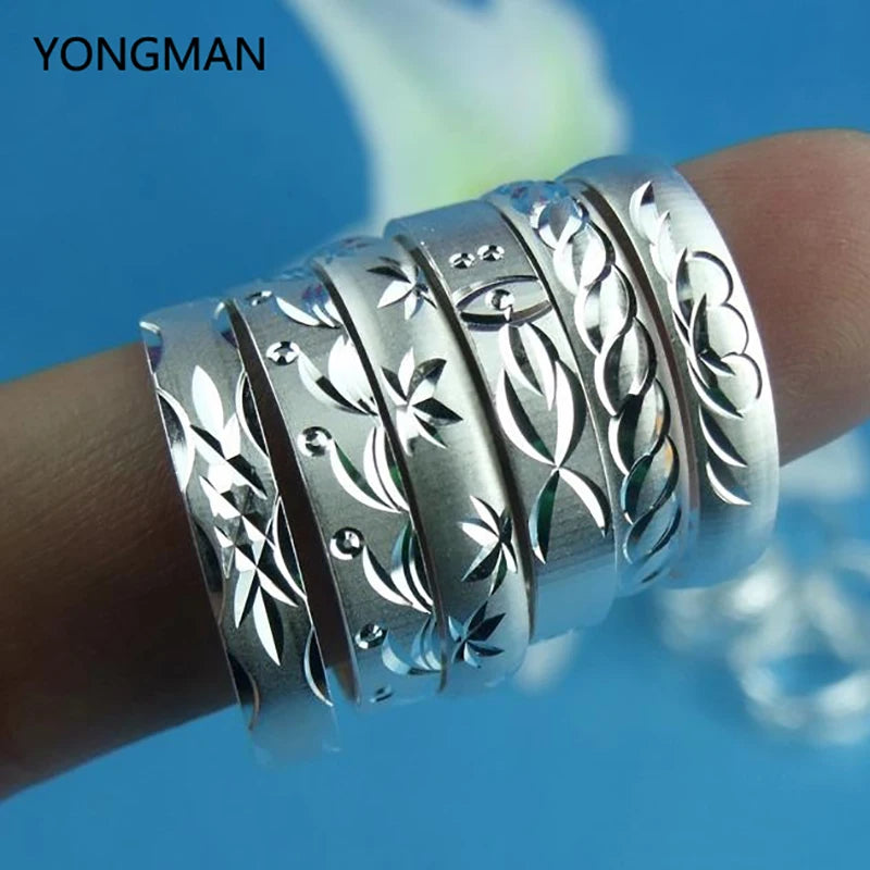 5PCS 925 Sterling Silver Carved Japanese Wedding Band Rings Size 8