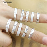 5PCS 925 Sterling Silver Carved Japanese Wedding Band Rings Size 8