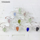 10PCS 925 Silver Opal Cat's Eyes Gemstone Ring Size 6 7 8 9 Gift