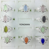 10PCS 925 Silver Opal Cat's Eyes Gemstone Ring Size 6 7 8 9 Gift