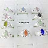 10PCS 925 Silver Opal Cat's Eyes Gemstone Ring Size 6 7 8 9 Gift