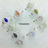 10PCS 925 Silver Opal Cat's Eyes Gemstone Ring Size 6 7 8 9 Gift
