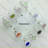 10PCS 925 Silver Opal Cat's Eyes Gemstone Ring Size 6 7 8 9 Gift