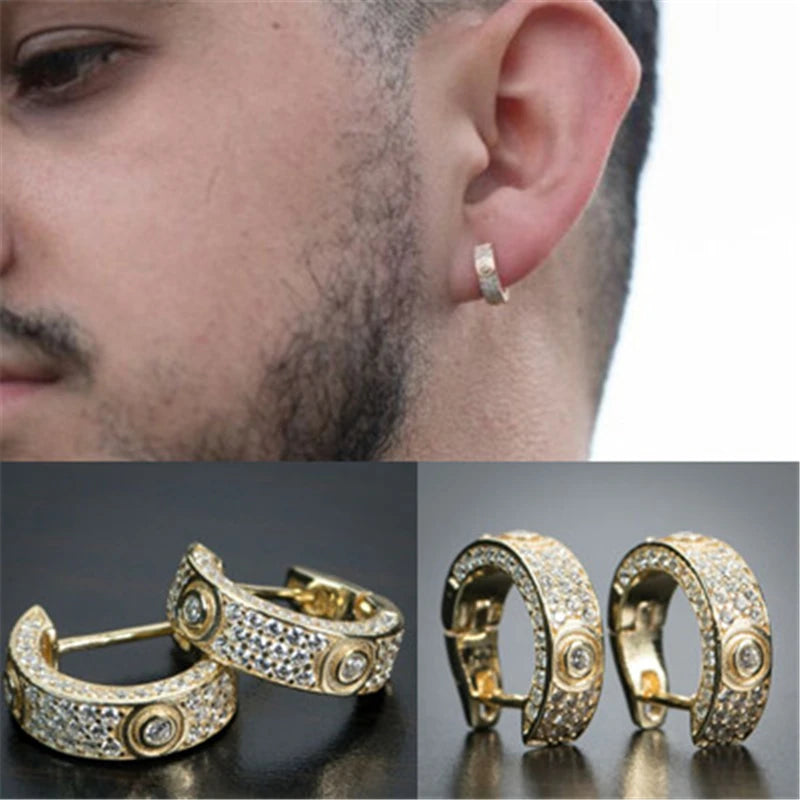Zircon Hip Hop Hoop Earrings Set for Men