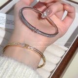 YOUNGX H Letter Zircon Bangle 14K Plated Crystal Charm Bracelet