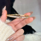 YOUNGX H Letter Zircon Bangle 14K Plated Crystal Charm Bracelet