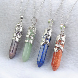 Myth Dragon Wrapped Hexagonal Pillar Stone Pendant Necklace