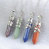 Myth Dragon Wrapped Hexagonal Pillar Stone Pendant Necklace