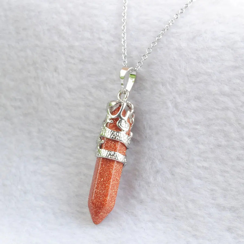 Myth Dragon Wrapped Hexagonal Pillar Stone Pendant Necklace