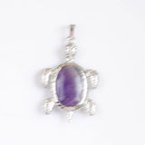 Natural Stone Tortoise Pendant Pink Crystal Amethyst Animal Turtle Charm