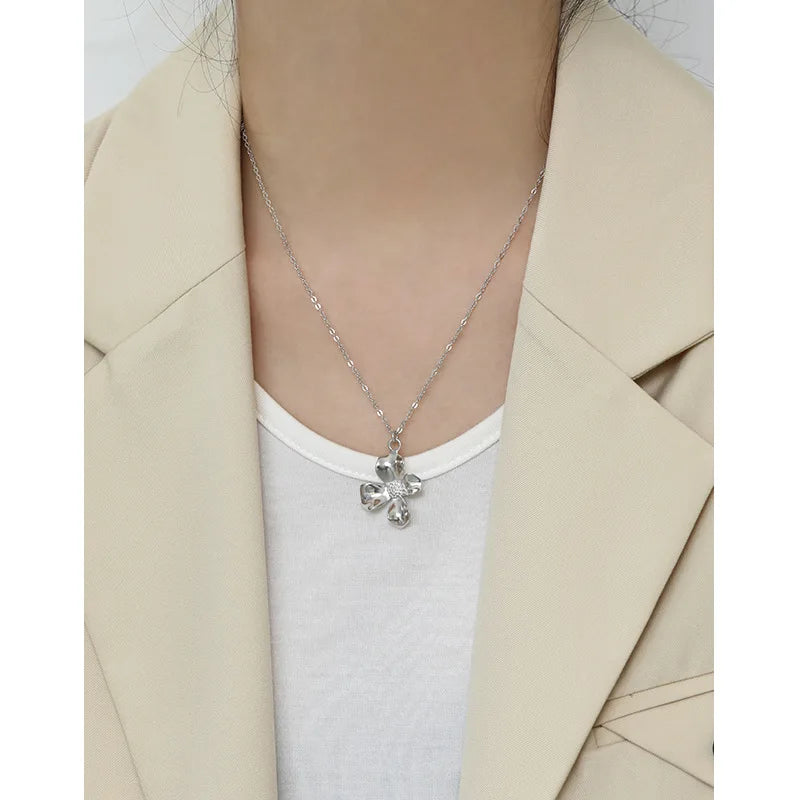 925 Silver Flower Pendant Necklace Women INS Link Chain Fine Jewelry