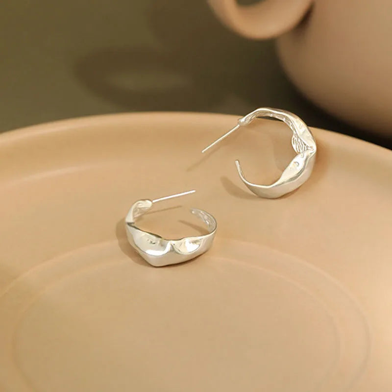 925 Silver Stud Earrings Korea INS Irregular Concave Convex Earring
