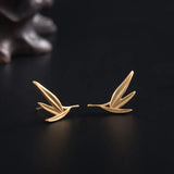 925 Sterling Silver Bamboo Leaves Stud Earrings for Women