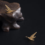 925 Sterling Silver Bamboo Leaves Stud Earrings for Women