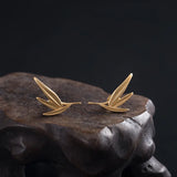 925 Sterling Silver Bamboo Leaves Stud Earrings for Women