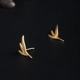 925 Sterling Silver Bamboo Leaves Stud Earrings for Women