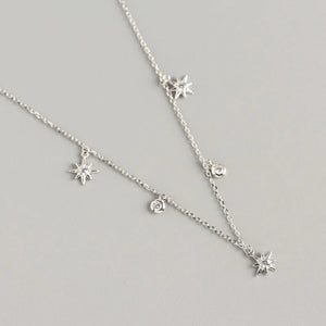 925 Silver Chain Necklace Geometric Stars Zircon Fine Jewelry
