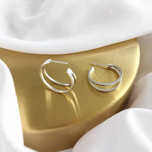 925 Silver Double Circle Hoop Earrings Fine Jewelry