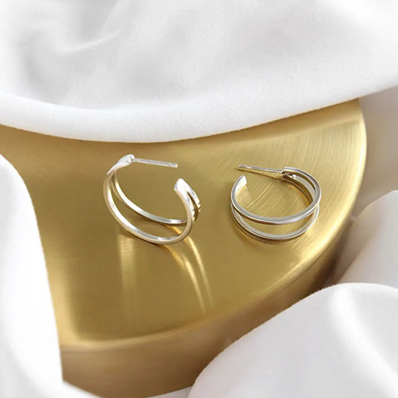 925 Silver Double Circle Hoop Earrings Fine Jewelry