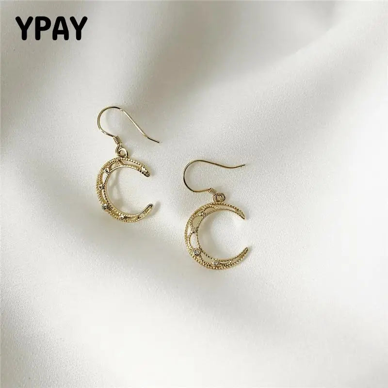 925 Sterling Silver Moon Dangle Earrings YME416