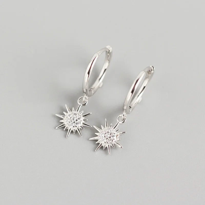925 Silver Geometric Sun Hoop Earrings YME725