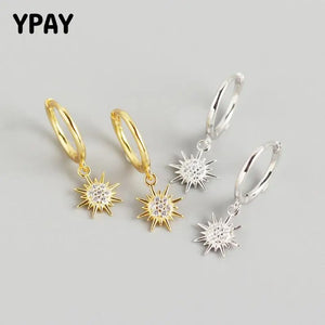 925 Silver Geometric Sun Hoop Earrings YME725