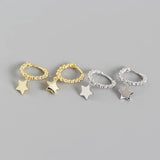 925 Silver Hoop Earrings Women Star Pendant Circle Brinco Fine Jewelry